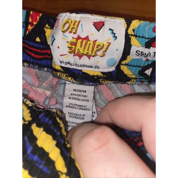 OH SNAP! Men Retro 90s Geometric Print Shorts Stretch Twill Black Colorful Med - Picture 2 of 10